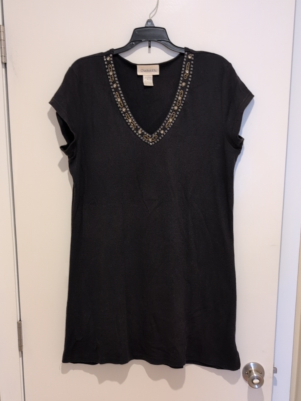 Chadwicks Black V-Neck Tunic with Embellished Neckline